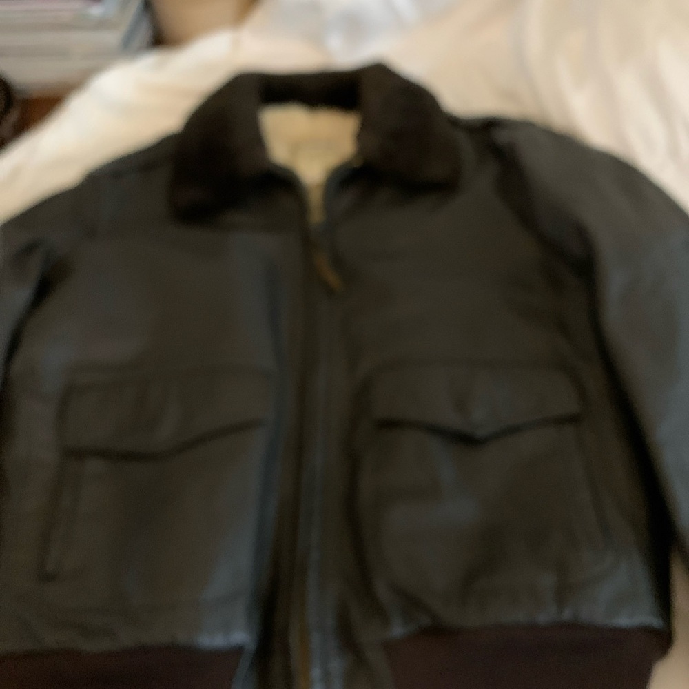 L.L. Bean Black Bomber Jacket with Dark Collar
